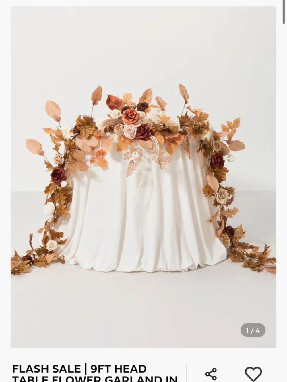 9ft Autumn Rose Faux Flower Garland - White, Rust & Cream